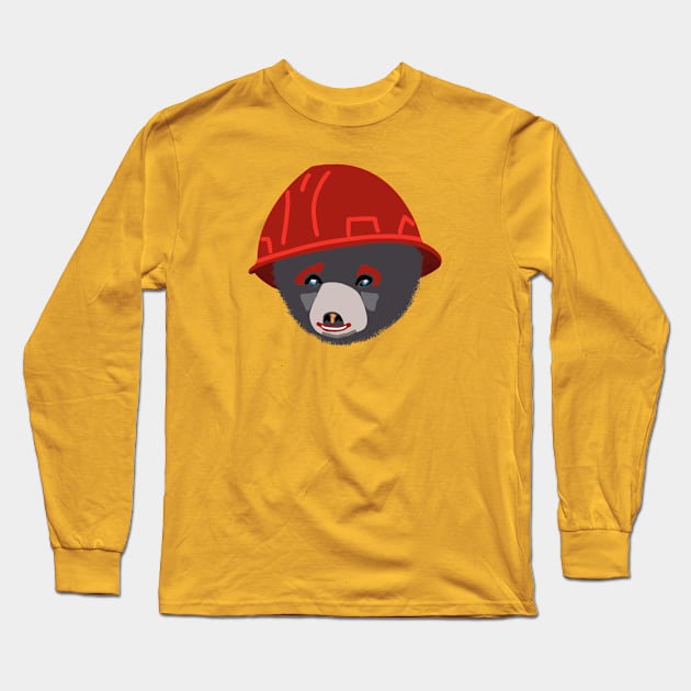 Funny Bear Cub in Red Hard Hat Building Inspector Humor Long Sleeve T-Shirt by The Trades Store